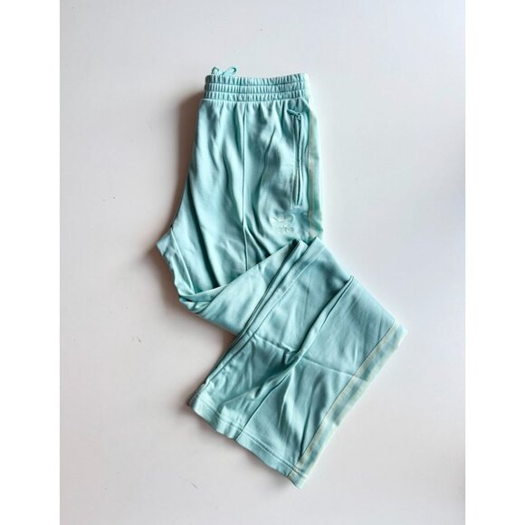 ADIDAS Y2K Turquoise Nylon Side Stripe Straight Leg Track Pants, Size L - Picture 1 of 14